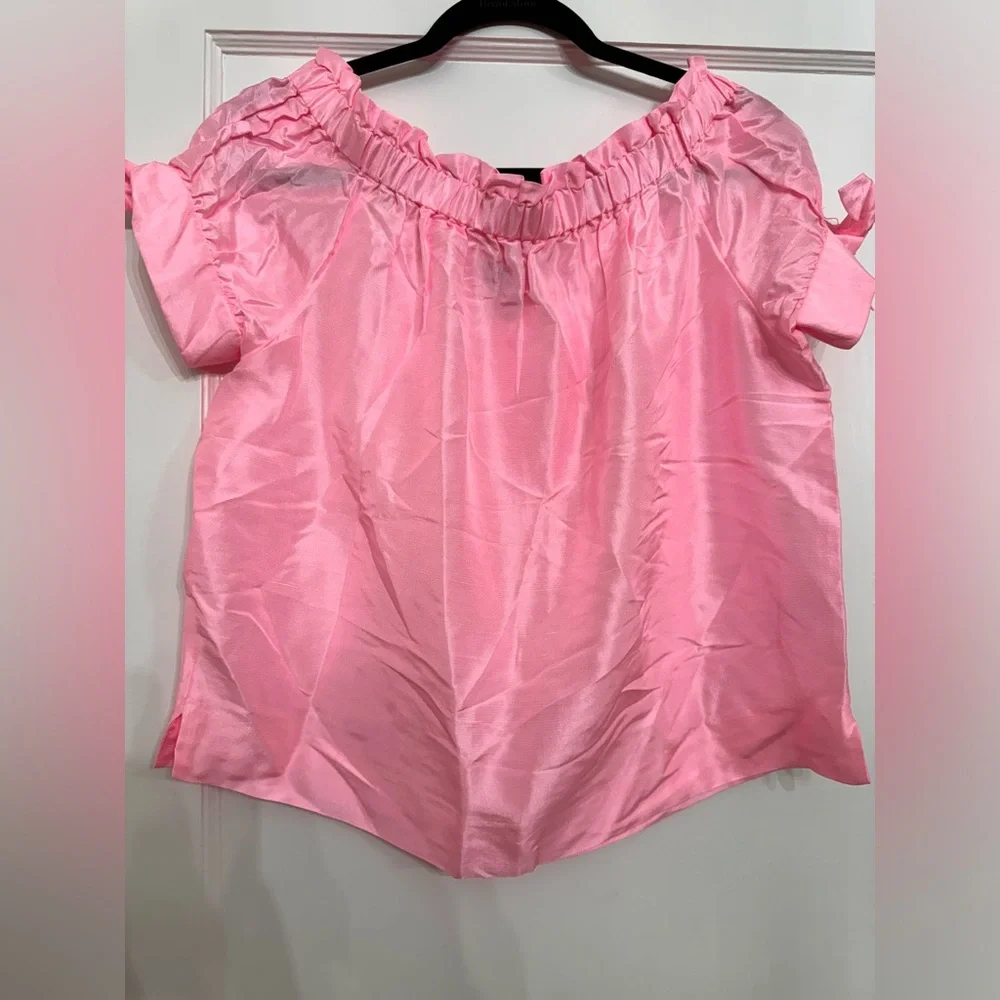 J. Crew Pink Off-Shoulder Silk Blend Blouse